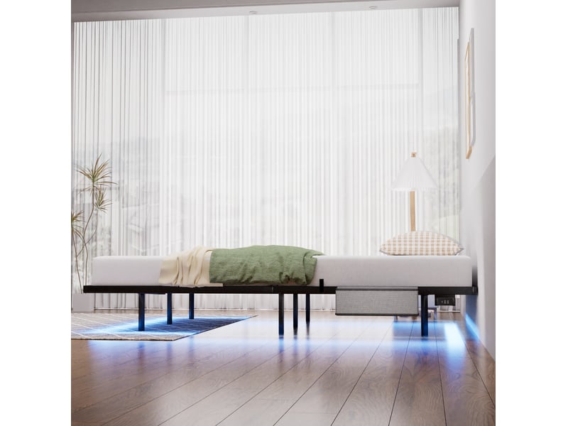  Modenvie lit double 160x200 cm - structure flottante avec led et ports usb-c - usage quotidien - noir  - Conforama E