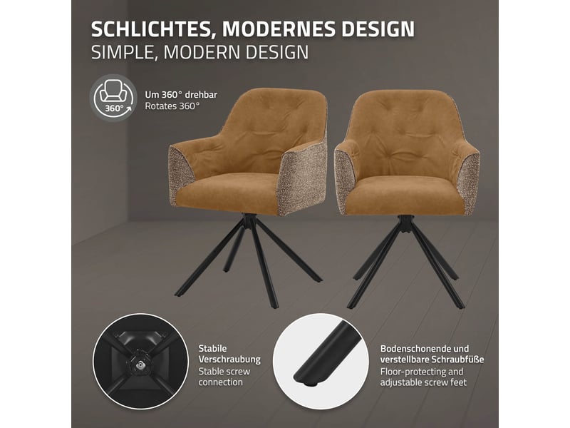 Ml-design chaise salle à manger pivotante 360° en tissu tissé et simili, avec accoudoirs et dossier, structure en acier, pieds réglables, rembourrage confortable, pour salon cuisine, 120 kg, marron ECD Germany GmbH - Conforama C