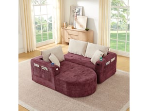 Canapé d'angle compressé réversible fixe <strong>KORFEE</strong> <strong></strong> 3 places Tissu Rouge bordeaux