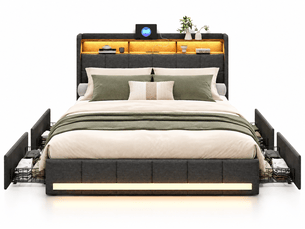 Lit avec rangement 140x190 cm <strong>DAHUEN</strong> <strong></strong> coloris gris