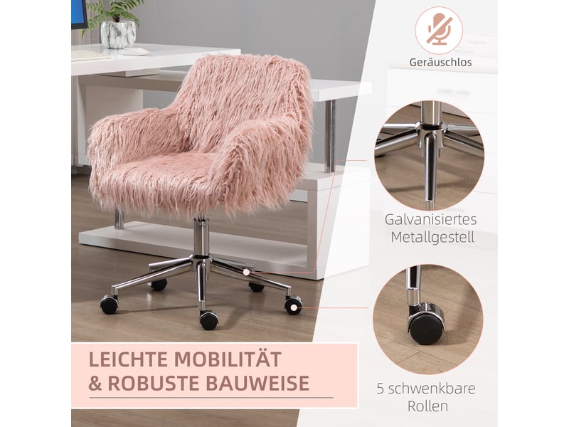  Chaise de bureau ergonomique,avec accoudoirs réglable,fausse fourrure,rose  - Conforama E