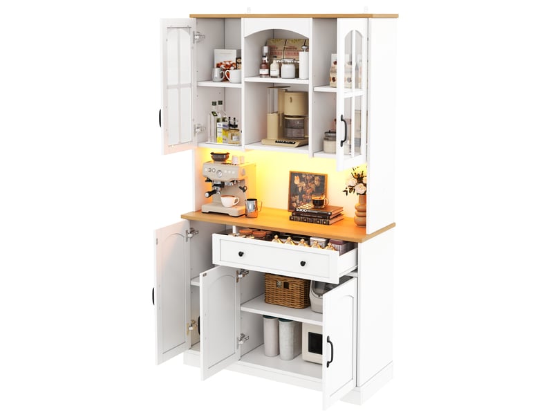 Meuble de cuisine muvano, buffet haut de cuisine blanc avec éclairage led multicolore, 100 × 38 × 178 cm  - Conforama C