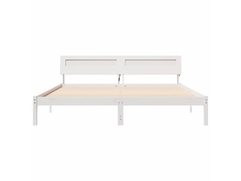  Lit double- lit adulte -  cadre de lit avec tête de lit blanc 200 x 200 cm pin massif  - Conforama D