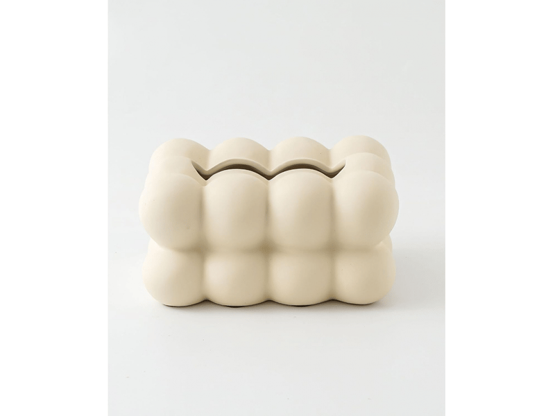  Boîte à mouchoirs rectangulaire en céramique style boule de couleur pure pour la maison, le bureau (beige)  - Conforama A