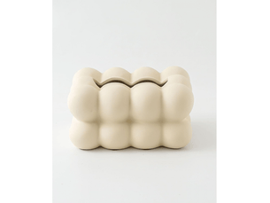 Boîte à mouchoirs rectangulaire en céramique style boule de couleur pure pour la maison, le bureau (beige)