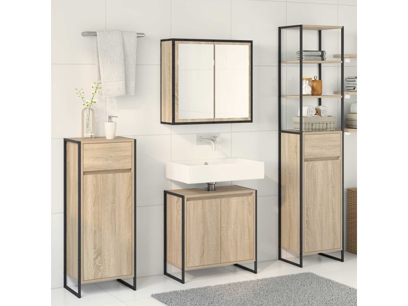  Ensemble de mobilier de salle de bain 4 pièces chêne sonoma cf64550  - Conforama D