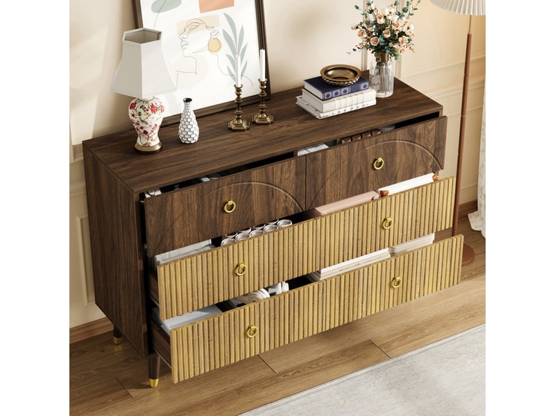  Buffet moderne, 6 tiroirs, aspect bois, meuble à tiroirs, meuble de rangement, commode, adapté pour salonsalle à mangerentrée  - Conforama D