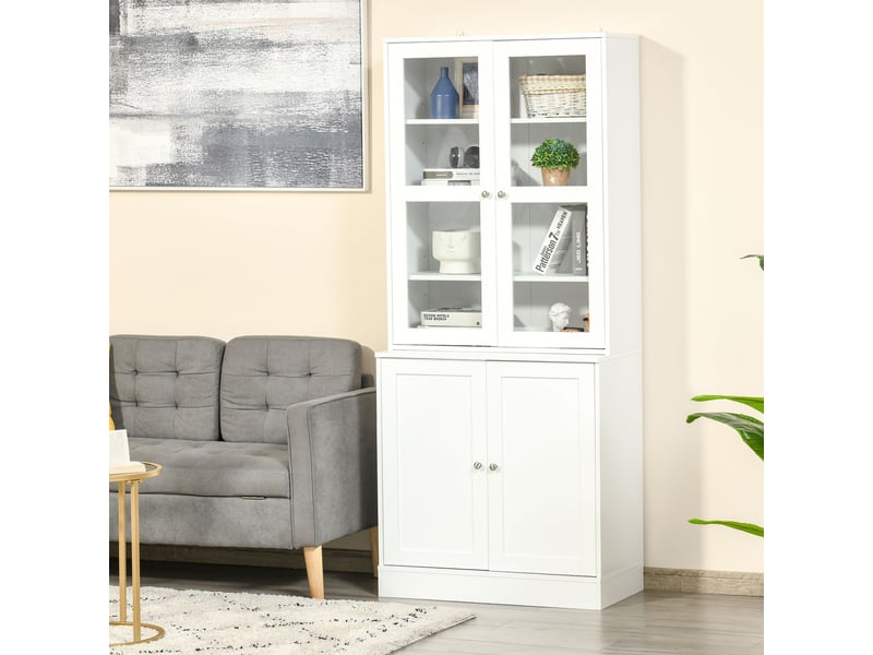  Bibliothèque vitrine, buffet salon, meuble de rangement avec 2 portes verre, 2 portes bois, 4 étagères réglables, pour salon, bureau, chambre, blanc  - Conforama C