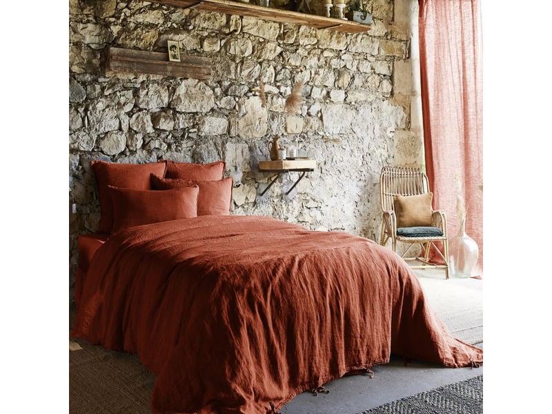  Housse de couette 140x200 cm lin rosalie paprika PD24932 - Conforama B