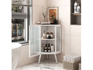 Meuble d'angle de salle de bain au sol 56 x 42,5 x 80 cm – blanc – rangement 2 niveaux en verre trempé