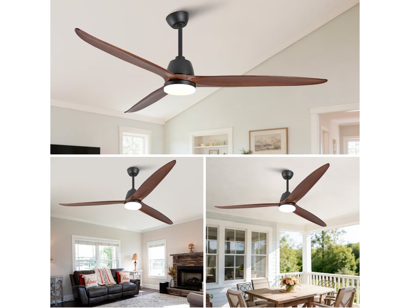 Ventilateur de plafond 183x183x50 cm noir et noyer foncé avec led dimmable  - Conforama D