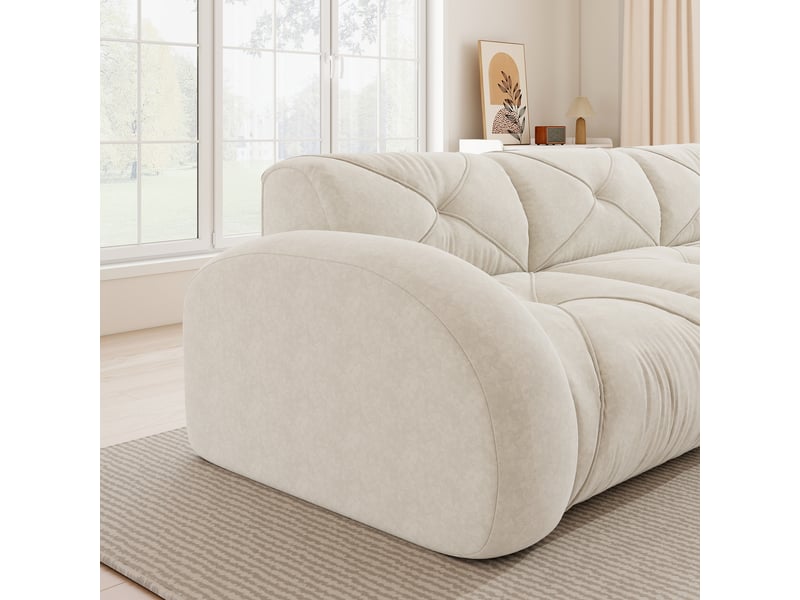Canapé d’angle panoramique 4 places en tissu blanc, 358 cm, avec 1 poufs W3325S00341 - Conforama R