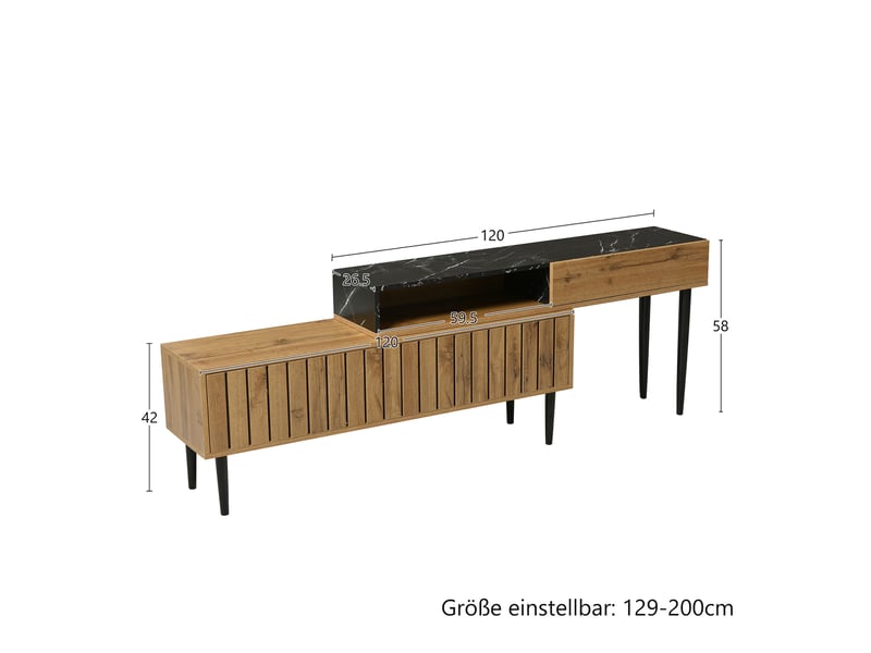  Meuble tv - double texture - effet marbre &amp; bois - pieds métal - design compact  - Conforama R