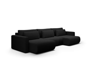 Canapé d'angle panoramique convertible 5 places Tissu noir avec coffre de rangement