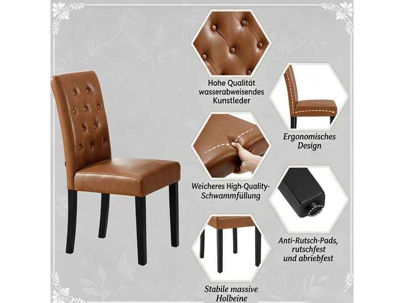  Lot de 2 chaises de salle à manger 49x99x42 cm marron en simili cuir et bois, dossier haut avec confort  - Conforama D