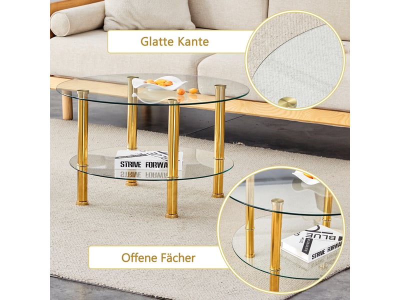  Table basse deux niveaux en verre et métal doré, 70 x 70 cm  - Conforama E