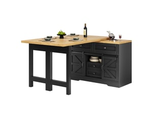 Îlot de cuisine 120x40x72 cm 2-en-1, avec panneau pivotant 360° et table à manger, meuble latéral, mdf, couleur noir