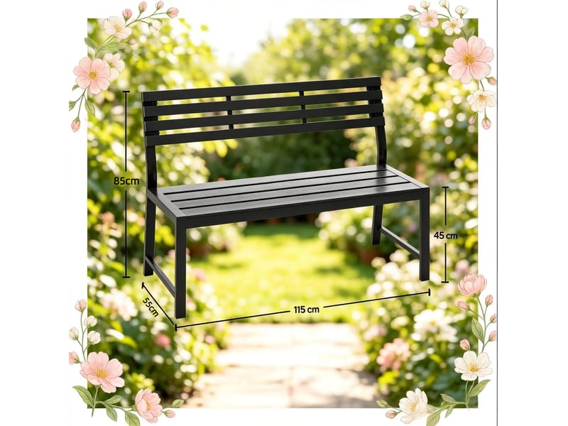  Banc de jardin extérieur avec dossier 115 cm noir evryae  - Conforama E
