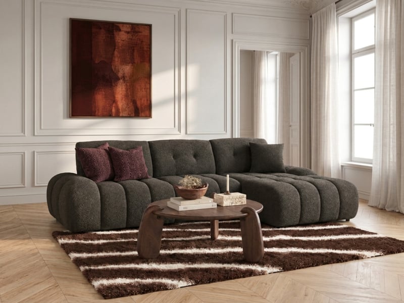  Bobochic canapé d'angle avec dossier avance recule apollon en tissu bouclette gris foncé  angle droit APOLLON - Conforama B
