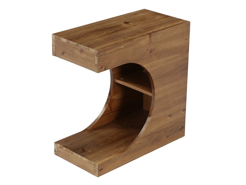  Table d'appoint en bois massif en forme de c, table de chevet moderne avec 2 étagères pour le salon et la chambre  - Conforama A