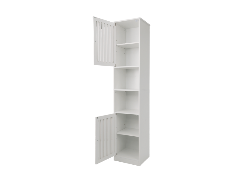 Armoire de salle de bain avec 2 portes persiennes, 2 niches et étagères réglables, blanche, 36 × 30 × 163 cm - Conforama A