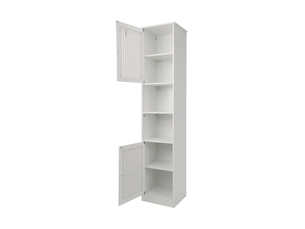 Armoire de salle de bain avec 2 portes persiennes, 2 niches et étagères réglables, blanche, 36 × 30 × 163 cm