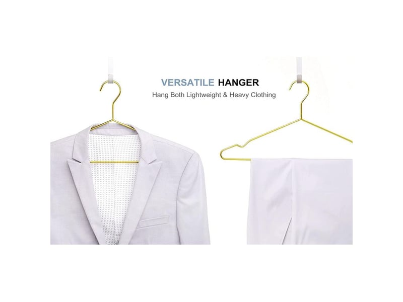  Lot de 10 cintres en métal doré brillant de 43 cm, gain de place, avec encoches. Cintres robustes en fil de fer métallique, parfaits pour chemisiers, robes, chemises, manteaux et pantalons.  - Conforama C