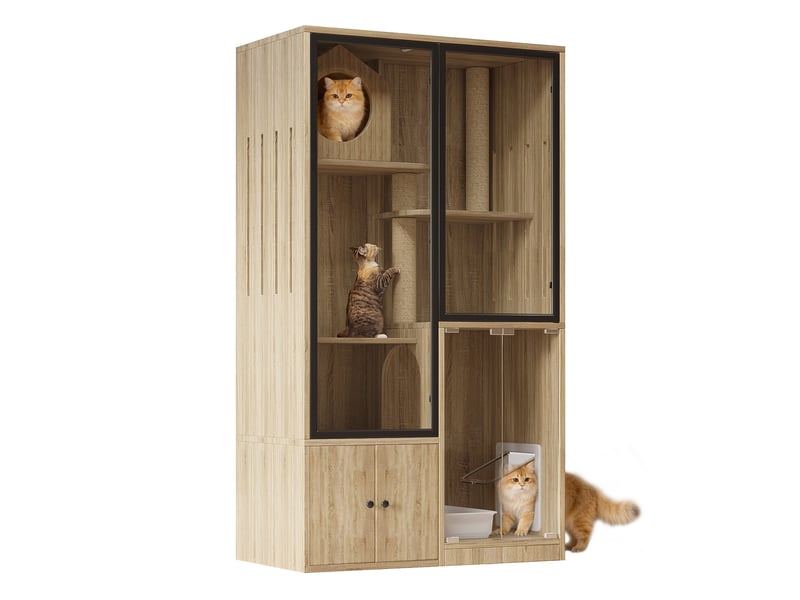  Maison intérieure pour félins 90x50x160 cm en mdf et verre coloris naturel  - Conforama A