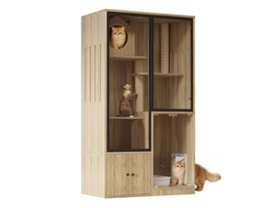 Maison intérieure pour félins 90x50x160 cm en mdf et verre coloris naturel