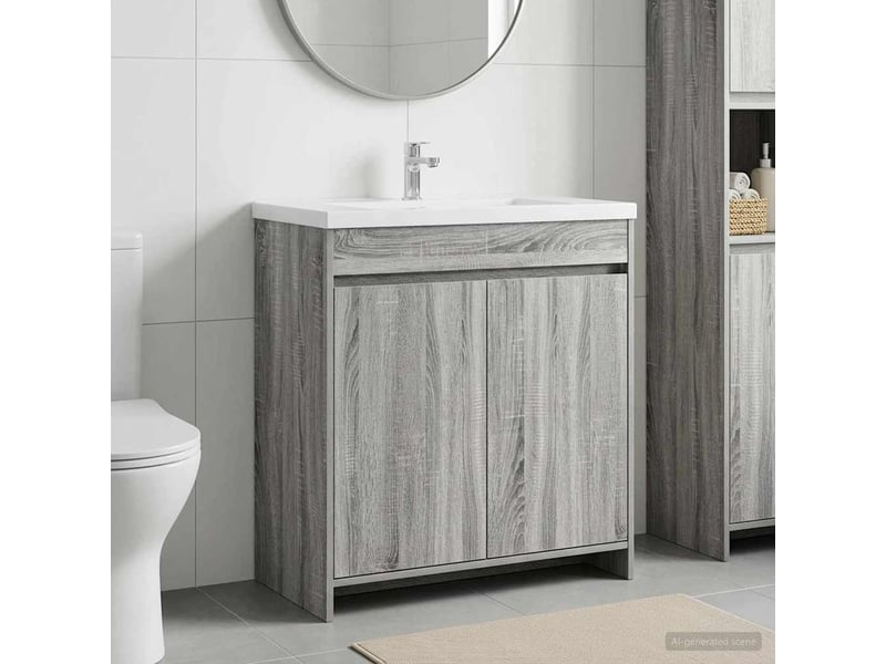  Meuble sous lavabo de salle de bain, commode sonoma gris shl492  - Conforama B
