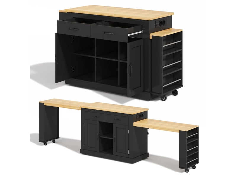  Îlot de cuisine mobile 142x55x93 cm avec 2 plans de travail extensibles noir  - Conforama D