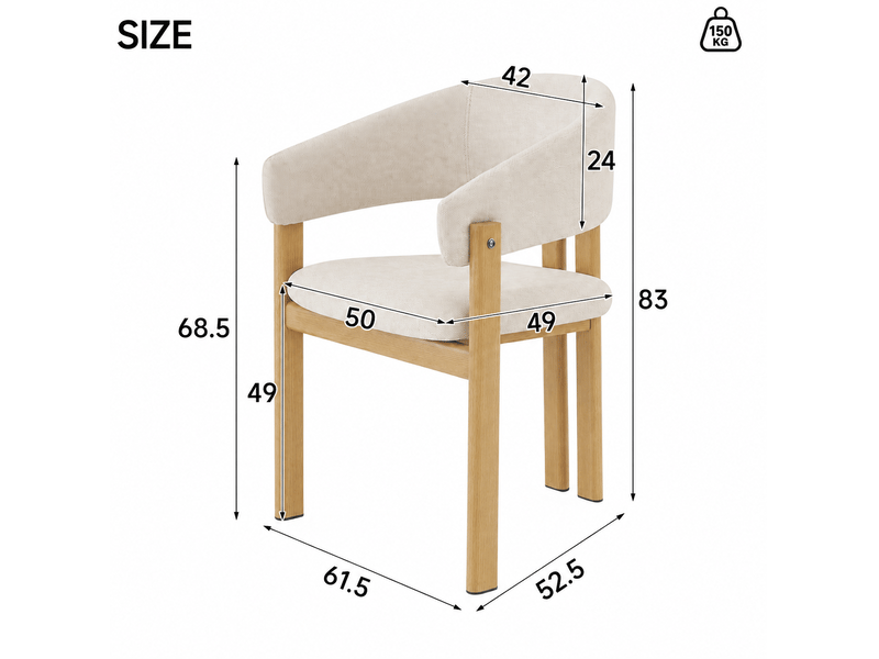  Lot de 6 chaises de salle à manger en métal effet bois, tissu en lin, naturel et beige  - Conforama E