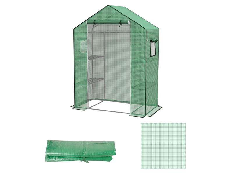  Film de remplacement pour serre, bâche de rechange avec protection uv, porte sectionnelle, fenêtres latérales, film seul 140 x 73 x 190 cm, vert  - Conforama B