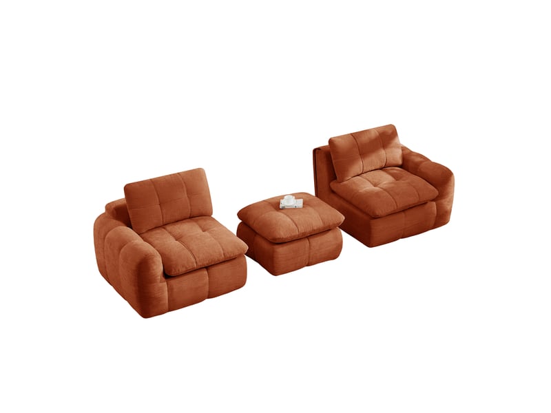 Canapé d'angle modulaire 2 places sans cadre avec ottomane, montage sans outils en chenille orange, 194 × 160 × 68 cm - Conforama A