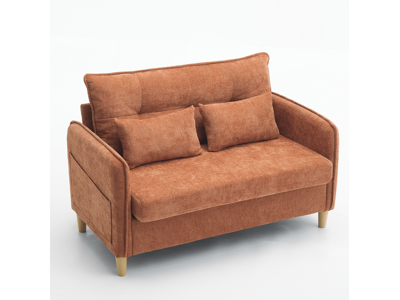  Canapé 2 places 127x75,5 cm – marron – chenille, poches latérales et coussins inclus  - Conforama A