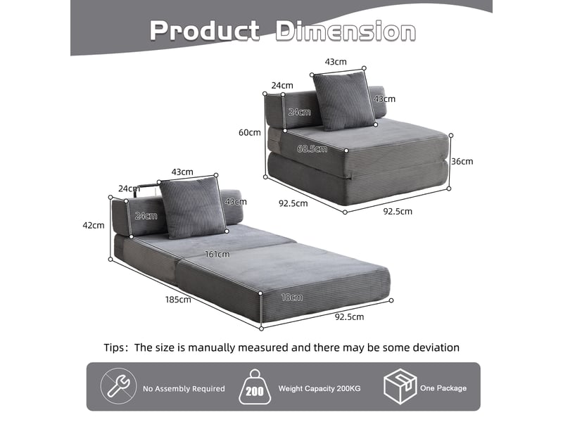  Canapé convertible, canapé-lit, 1 place, en velours tricoté, gris foncé, pour salon, mobilier pour espace de vie, chambre  - Conforama C