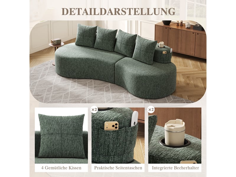  Canapé droit fixe 4 places lin vert canapé compressible - Conforama D