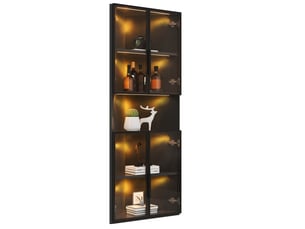 Vitrine d'angle noire 62x32x160cm, vitrine avec éclairage led jaune chaud, meuble de présentation en verre trempé pour salon.