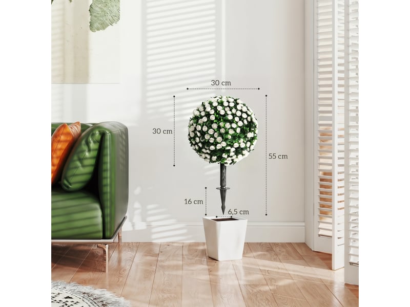Mur vegetal artificiel lot de 2 boules de roses sur tige résistantes aux uv pour extérieur en polyéthylène blanc 55 cm - Conforama D