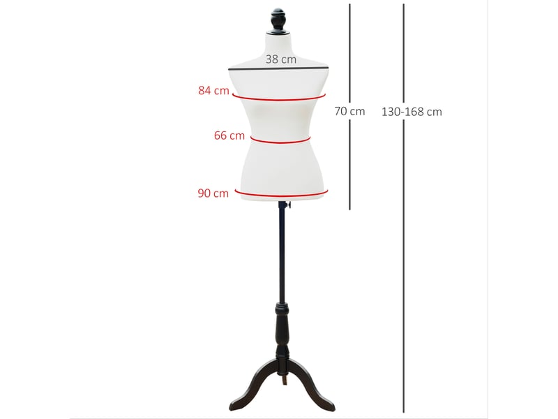  Mannequin féminin ajustable 130-168 cm avec trépied en bois et 50 épingles colorées pour la photographie de mode, blanc  - Conforama E