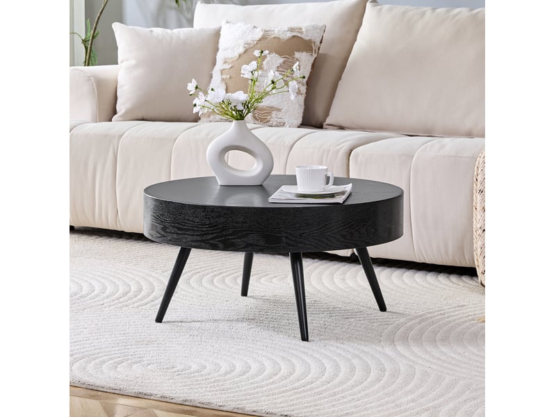  Table basse ronde ø70 cm hauteur 35,5 cm en mdf et métal noir  - Conforama D