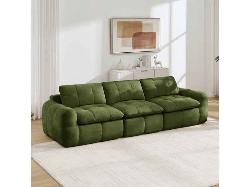 Canapé 3 places - 264 x 97 x 68 cm - canapé modulable en chenille avec assise profonde et coussins - vert - Conforama B