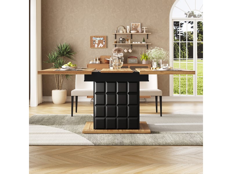 Table de séjour rectangulaire avec allonge noir+naturel - 80x110-140max.cm mdf table bicolore - Conforama D