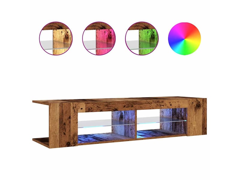  Meuble tv - banc tv - meuble de rangement avec lumières led vieux bois bois d'ingénierie  - Conforama A