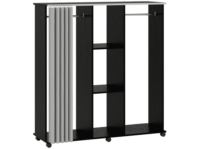  Armoire penderie meuble de rangement mobile 6 roulettes en bois noir 120l x 40l x 128h cm  - Conforama B
