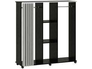 Armoire penderie meuble de rangement mobile 6 roulettes en bois noir 120l x 40l x 128h cm