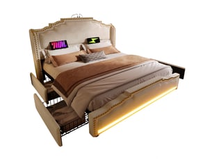Lit avec rangement 160x200 cm DESVIAE coloris beige