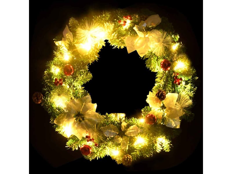  Couronne de noël avec lumières led vert 60 cm pvc  - Conforama D