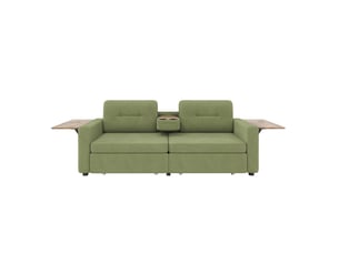 Canapé droit convertible EVRYAE 2 places Tissu vert avec coffre de rangement