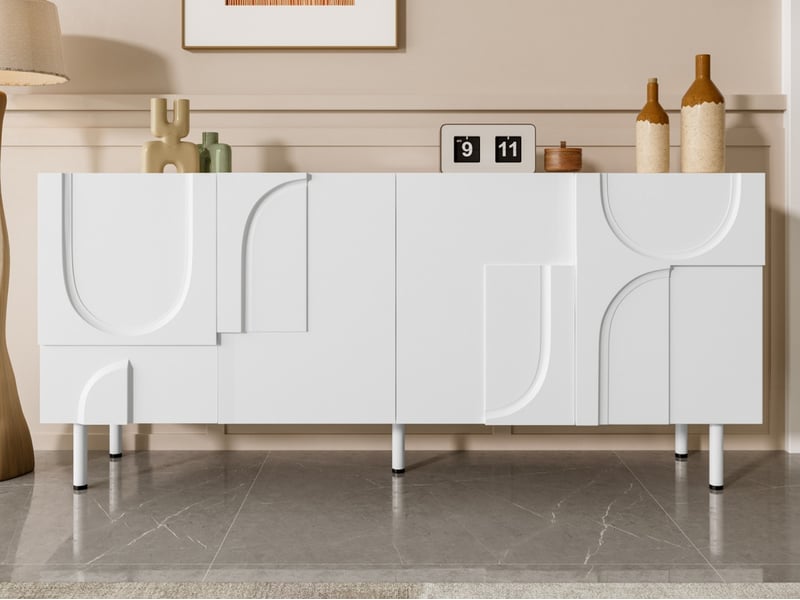 Buffet, 160 x 38,5 x 70 cm, meuble de rangement avec 4 portes, blanc  - Conforama B
